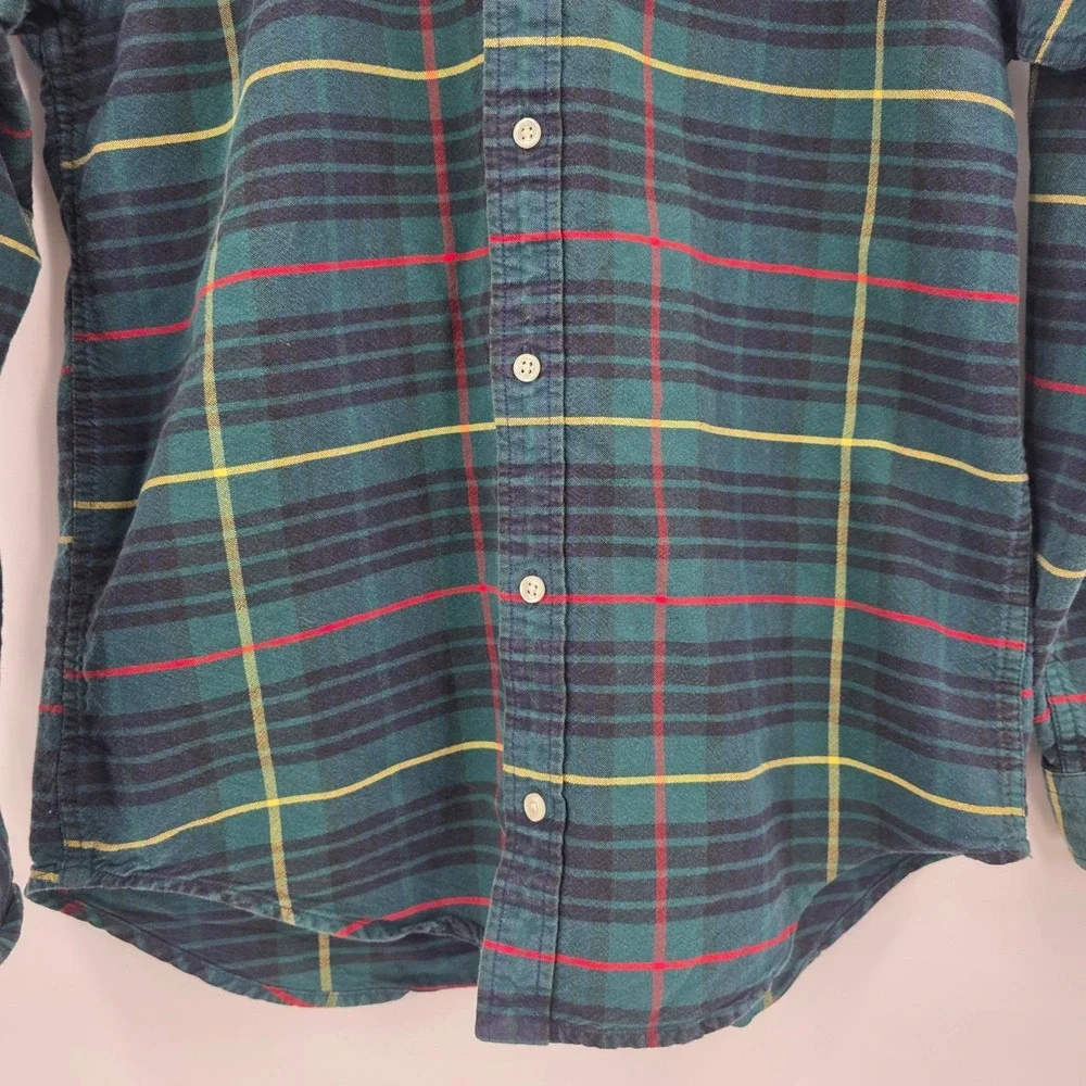 VINTAGE 90S RALPH LAUREN PLAID BUTTON DOWN BOYS XL GREEN RED PREPPY PONY HOLIDAY